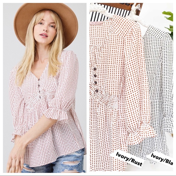 Large Evelyne Boho 3/4 Sleeve Button Down Tunic top NWT - Picture 3 of 4